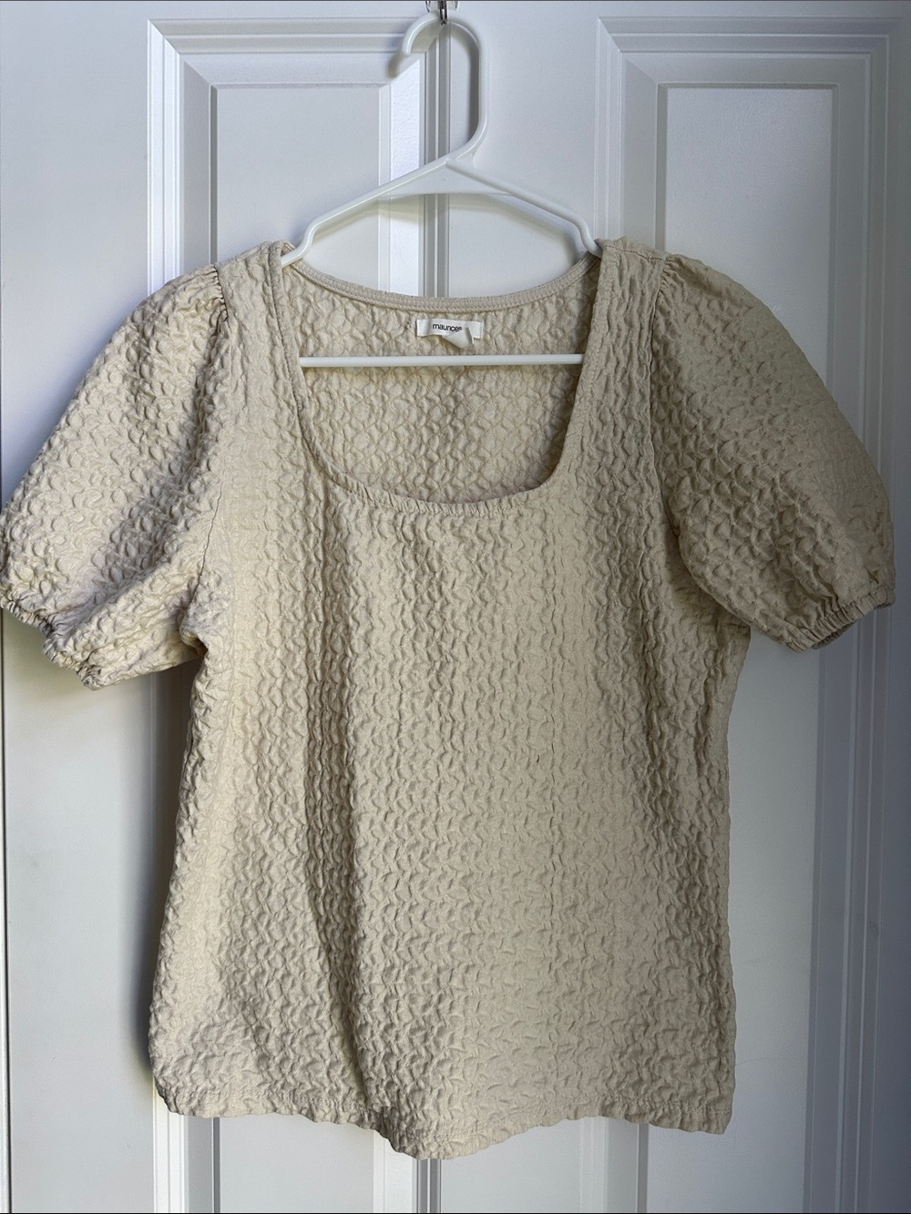 Maurices Cream Textured Square-Neck Puff Sleeve Top